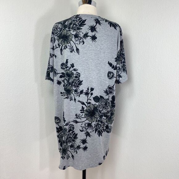 LuLaRoe Jersey Knit Black Rose Floral Gray T Shirt Dress XL Boho Whimsy Goth - Picture 7 of 10